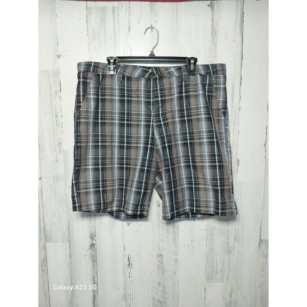 Hurley Shorts Mens 36 Brown Plaid Flat Front Skater Relaxed Fit Casual